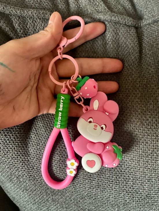 Strawberry Rabbit Silicone Keychain - Picture 4 of 7